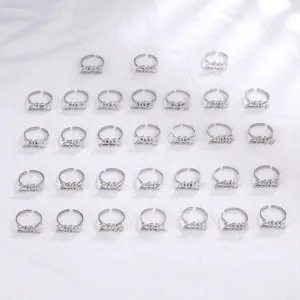Stainless steel year number adjustable ring retro gothic style fashion jewelry for women men
