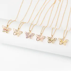 Mode Cuivre Zirconia Papillon Pendentif Collier Élégante Chaîne de Clavicule Ajourée Choker Minimaliste Bijoux Pour Femmes Cadeau