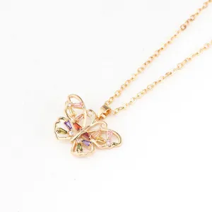 Collier pendentif papillon en zircone multicolore evide plaque or mode femmes