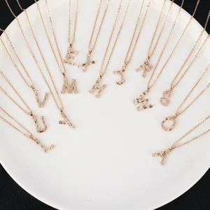 Gold initial letter pendant necklace set, fashion alphabet jewelry for women daily wear.
