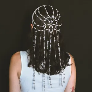 Exquisite baroque pearl tassel hair accessory, elegant bridal wedding headpiece detail.