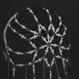 Baroque pearl hair chain bridal wedding headpiece elegant vintage hair jewelry accessory