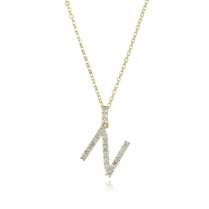 Gold-plated pavé rhinestone letter N pendant necklace fashion dainty alphabet jewelry for women