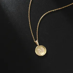 Gold stainless steel necklace with diamond-paved letter N pendant for women fashion jewelry.