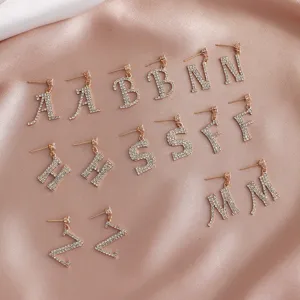 Orecchini Pendenti Con Lettera Iniziale Di Strass Personalizzati In Stile Coreano Orecchini A Bottone In Rame Placcato Con Perno In Argento Da Donna