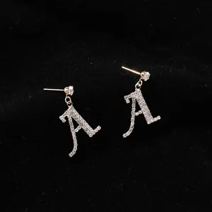 Orecchini pendenti con lettera A in strass brillanti, eleganti cristalli scintillanti
