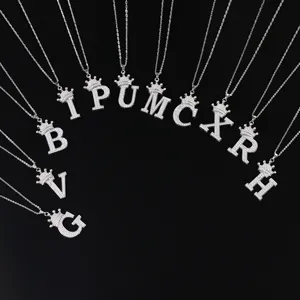 Gold Plated Copper Crown Initial Necklace For Women Minimalist Rhinestone Alphabet Pendant Necklace Fashion Jewelry Gift