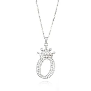 Exquisite silver crown letter O pendant necklace sparkling with micro-set zirconia stones.