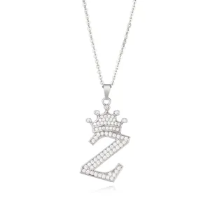 Silver micro-pave cubic zirconia letter Z crown pendant necklace for women minimalist jewelry