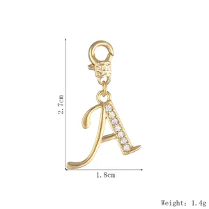 Gouden Zirkoon Letter A Hanger DIY Ketting Bedel Sieraad Accessoire 2.7x1.8cm Nieuw