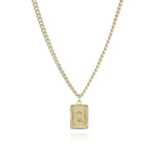 Gold-plated chain necklace featuring a stylish rectangular letter Q pendant with sunburst.