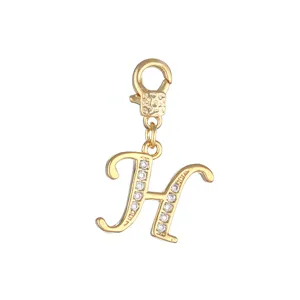 Vergulde zirkonia letter H hanger met kreeftsluiting voor DIY ketting sieraden maken accessoires.