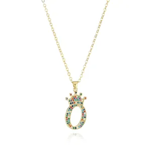 Gold-plated colorful crystal crown letter O pendant necklace for women fashion jewelry