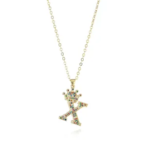 Gold plated necklace featuring a colorful rhinestone pave letter X pendant with crown detail.