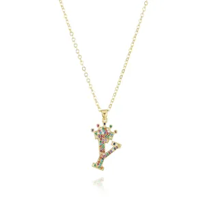 Gold-plated crown letter Y pendant necklace with colorful cubic zirconia fashion jewelry