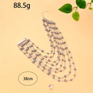 Elegant multi-layer pearl ear cuff hair chain, unique design bridal party hair accessory.