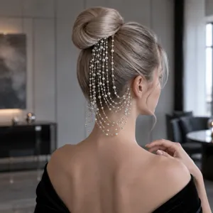 Multilayer Artificial Pearl Ear Hook Hair Clip For Women Elegant Rhinestone Tassel Chain Hair Accessory Wedding Banquet Party Jewelry