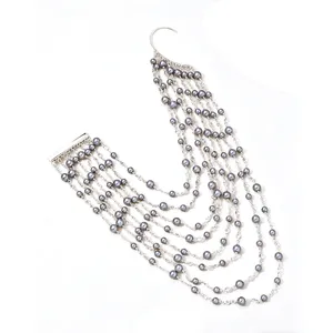 Multi-layer pearl ear cuff chain silver fashion elegant bridal party hair accessory unique design