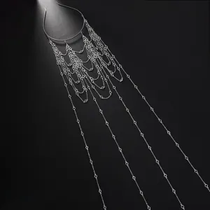 Multi-layer tassel rhinestone hair hoop, elegant silver bridal headpiece for weddings and parties.