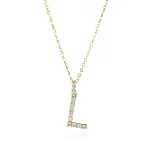 Gold-plated rhinestone letter L pendant necklace sparkling crystal jewelry for women gift.
