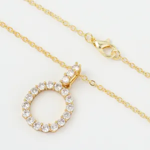 Gold-colored paved zirconia round letter pendant necklace sparkling elegant jewelry accessory