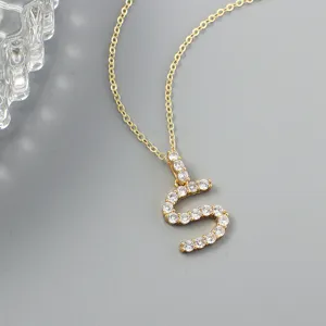 Gold paved letter pendant necklace, sparkling zirconia initial necklace for women daily wear.