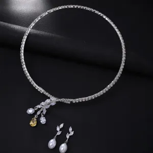 Set aus Blätter-Choker und Ohrringen mit funkelnden Strasssteinen für Abendkleider