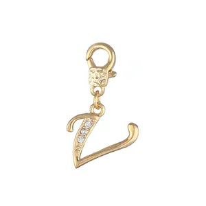 Gouden letter Z bedel hanger met sprankelende zirkonia stenen en karabijnsluiting