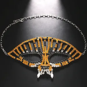 Maschera di strass scintillanti catena per il viso gioiello da corpo festa costume