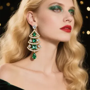 Magnifiques boucles d'oreilles cristal sapin de Noël pour femmes, bijoux strass.