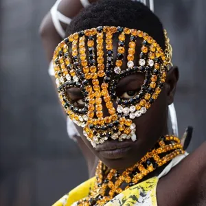 Maschera Viso con Strass Esagerata Donna Lusso Festa Halloween Gioielli Scintillanti Cristallo Animale Accessori Viso Catena di Rame Maschera