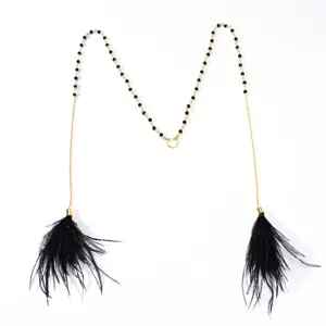 Bohemian black feather face chain gold metal beaded festival party face jewelry accessory