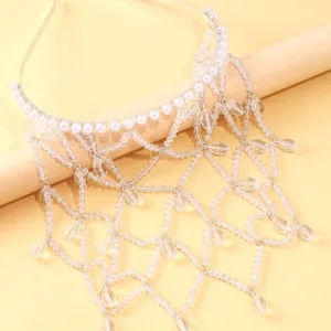 Prachtige Kristal Parel Haarband Bruid Net Haaraccessoire Elegante Huwelijk Stijl