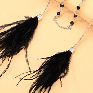 Bohemian black feather face chain festival party facial accessory stunning stylish jewelry.