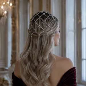 Dames Gaas Haarrand Met Waterdruppel Hanger Elegant Bruiloft Haaraccessoire Luxe Strass Kunstparel Hoofddeksel