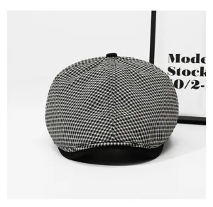 Black and white plaid newsboy cap autumn vintage casual flat painter cap for women style
