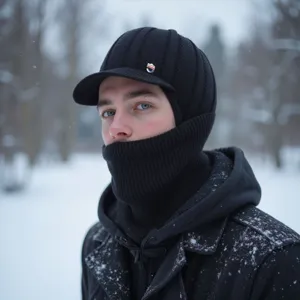 Hombre invierno cálido gorro de punto máscara facial a prueba de viento protección negro
