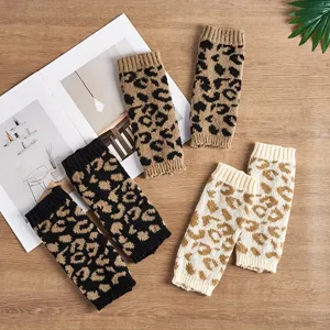Damen Leo Print Strick Armstulpen Winter warme Handschuhe stylische mode Accessoires chic