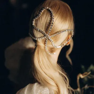 Rhinestone bow hair chain crystal headpiece bridal wedding hair accessories for women elegant updo