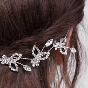 Crystal butterfly hair chain bridal wedding headpiece elegant princess hair accessory.