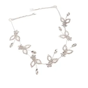 Rhinestone butterfly hair chain bridal headpiece elegant wedding hair accessory silver