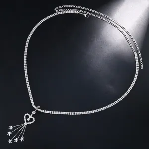 Silber Strass Herz Quaste Taillenkette Bauchnabel Körperkette Damen Party sexy