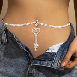 Sexy Herz Quaste Bauchnabelpiercing Taille Kette Für Damen Strass Körperkette Mode Party Körperschmuck Zubehör