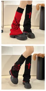 Knitted leg warmers women Y2K autumn mid-calf slouch socks dark subculture cross hosiery style