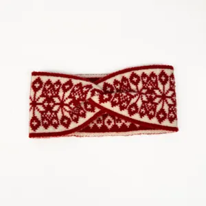 Bandeau hiver tricot rouge blanc design croise accessoire cheveux chaud pour femmes mode.