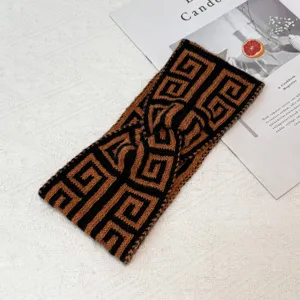 Retro brown black geometric knit headband twisted hair hoop vintage stylish hair accessory