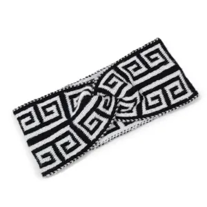 Black and white geometric knit twisted headband vintage fashion hair accessory main view