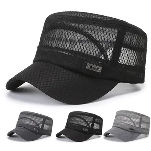 Berretto Piatto da Uomo in Rete Traspirante Estivo Cappello Militare Protezione Solare all'aperto Leggero Tinta Unita Casual Regolabile