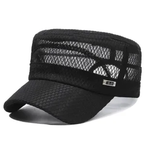 Cappello piatto estivo da uomo in rete traspirante protezione solare cappello nero con logo