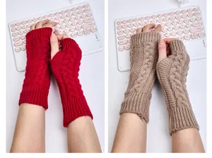 Knit cable fingerless gloves autumn winter warm arm warmers half finger wrist sleeves